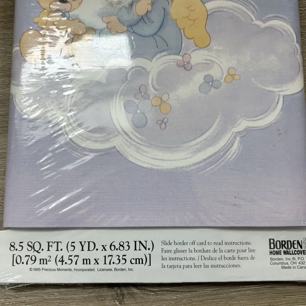 Vintage 1995 Precious Moments Wallpaper Border Angel Teddy Bear Blue 5 YD